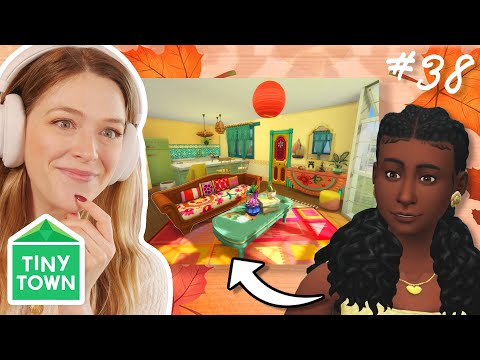 building a BOHO living room in the sims 4 | Tiny Town Yellow #38