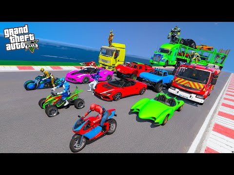 Spiderman & Super Heroes Race In Mega Ramps By Mack Trucks & Sea Bikes Super Cars