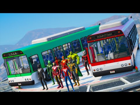 Desafio RAMPA DO HOMEM-ARANHA! CORRIDA DE ÔNIBUS E CARROS DE SUPER-HERÓIS - GTA V