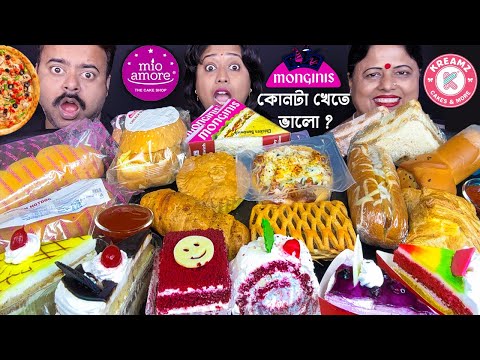 MIO AMORE vs MONGINIS vs KRIMZ CAKE EATING CHALLENGE WITH PUNISHMENT CHICKEN, BURGER VIRAL VIDEO