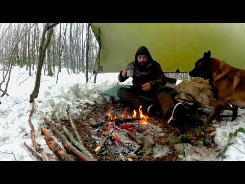 Solo bushcraft survival camping in the snow | Winter Camping, Wilderness Cooking, ASMR