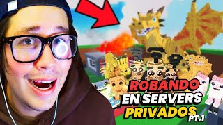 ROBANDO en SERVIDORES PRIVADOS DE STEAL A BRAINROT (PELEAN POR DRAGON) ROBLOX/ DIA 1