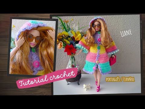 Casacão com capuz de crochê para bonecas 🦋 Liane