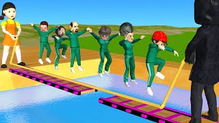 Scary Teacher 3D vs Squid Game Trying Jump Rope and Run Across Bridge Challenge Who Faster Game