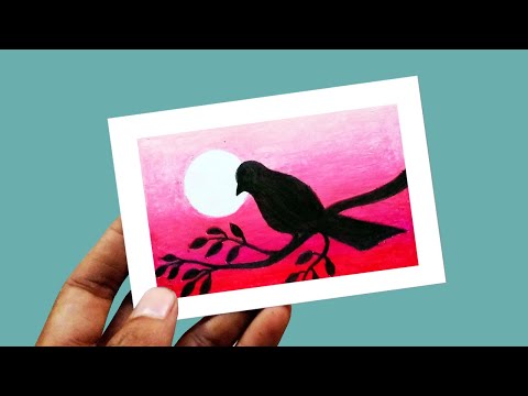 Mini Scenery Drawing Ep 3 | Drawing Love Bird Scenery In Moonlight With Oil Pastels