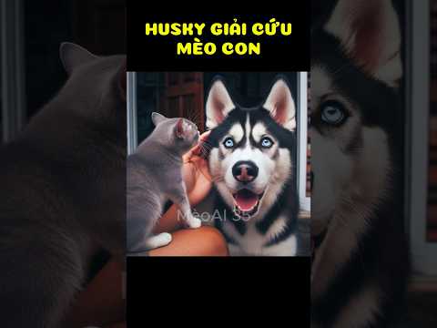 Husky 🐶🐶🐶giải cứu mèo con khỏi nguy hiểm ##youtubeshorts #ai #cat #cutecat #funnycats