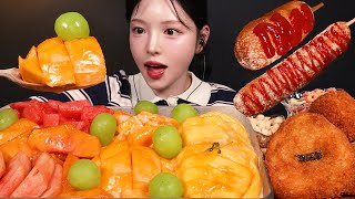 SUB)과즙폭발 대왕 과일 빙수 먹방!🍧핫도그 고로케까지 단짠 꿀조합 디저트파티 Fruit Bingsu Dessert Mukbang Asmr