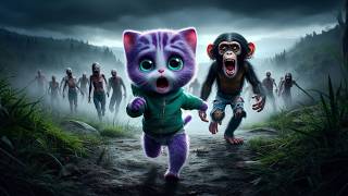 🐒¡Incluso como zombi, el mono protege al gatito!