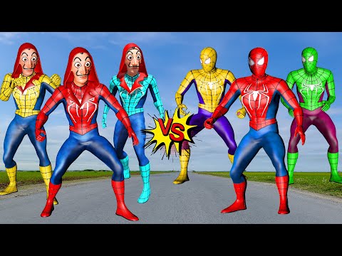 Team 3 Spider-Man VS TEAM SPIDER-MAN Money Heist - In real life