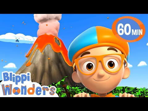 Blippi flies down a Volcano to play Floor is Lava ! | Blippi Wonders Educational Videos for Kids