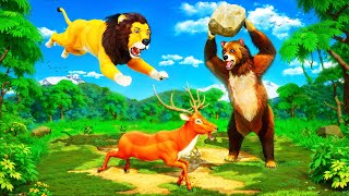 Brave Bear Battles Lion King to Rescue Deer | Epic Jungle Fight | Wildlife Adventures
