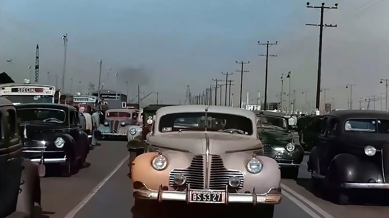 A Drive Through California 1940s in color [60fps, Remastered] w/added sound