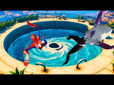 GTA 5 Ragdolls And Crazy Falls / Gwen Stacy Crazy Pool Jumping Fails