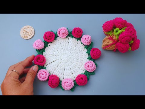 How to make a crochet flowers coaster ROSE | Vivi Berry DIY