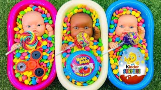 4 Minutes Satisfying Video | Mixing Funny Candy ASMR & Make Up in 3 Bathtubs with Magic M&M's Slime