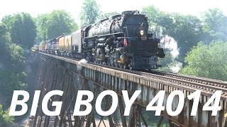 Union Pacific Big Boy 4014 in Ohio. Rare Backward Shove. Bridge & Trestle Crossings.