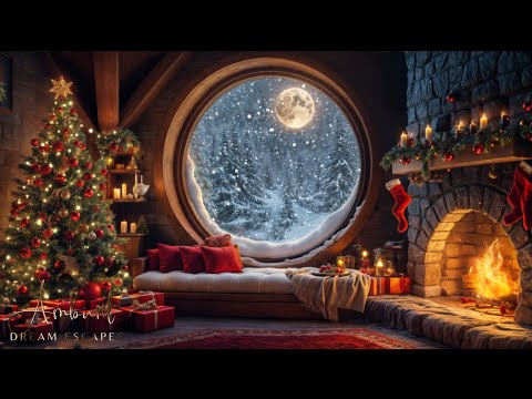 Relaxing Christmas Music Snow Falling ❄️ Cosy Christmas Ambience Music 🎅Christmas Fireplace Ambience