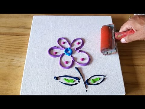 Simple Floral Painting Demo / Acrylic Painting For Beginners / Project 100 Days / Day #66
