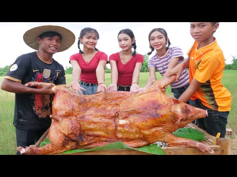 Very Easy, Whole Pig Roasted Recipe, Crispy And Delicious In The Rice Field.