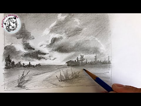 Como Dibujar un Paisaje Super Facil con 1 lapiz  y muchos Tips de sombreado