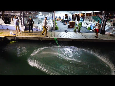 Catching BUCKETS of JUMBO Shrimp at the Miami Boat Show {Catch Clean Cook} On the DOCK!
