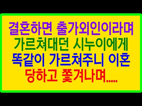 실화사연-  결혼하면 출가외인이라며 가르쳐대던 시누이에게 똑같이 가르쳐주니 이혼 당하고 쫓겨나며.....