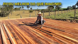 FICOU COMPLETO! FIZ UM DECK DE MADEIRA COM AS PRÓPRIAS MÃOS.