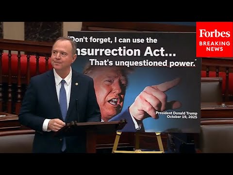 YouTube video thumbnail: 'This Slippery Slope Only Gets Steeper': Adam Schiff Rails Against Trump's Insurrection Act Threats