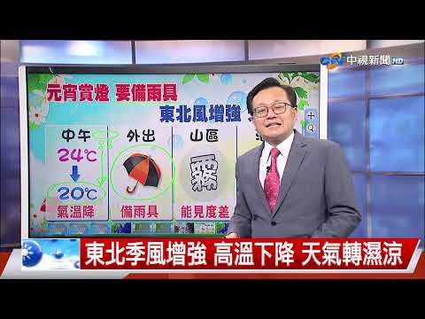 【立綱氣象報報】元宵節降雨增多 氣溫降 外出備雨具│中視晚間氣象 20250211