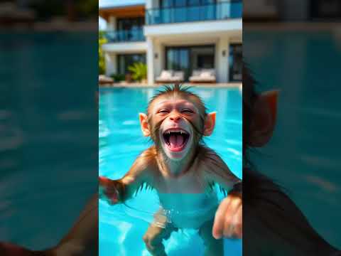 Bebé tierno se baña en la alberca y el chango le roba el agua 😭 #ai #bebecitos