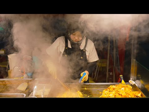 兰州夜市小吃，牛奶鸡蛋醪糟和炒土豆宽粉4K HDR