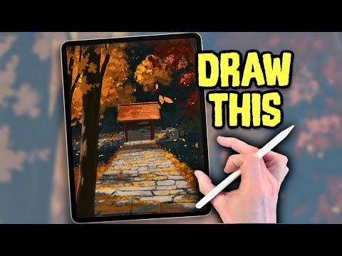 PROCREATE ANIME style DRAWING Tutorial - Fall Bridge Landscape