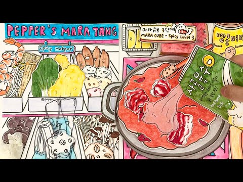 [🚀paper ASMR] 혀 끝이 얼얼해지는 종이 마라탕 만들기! Making Spicy Chinese Hot Pot (Malatang) + Mukbang | paperdiy