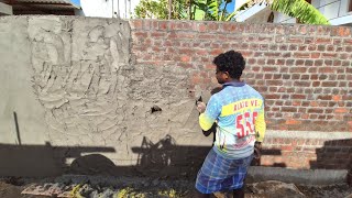 Plastering Techniques_Brick Compound Wall Outside Plastering with Cement|Compound Wall Construction 