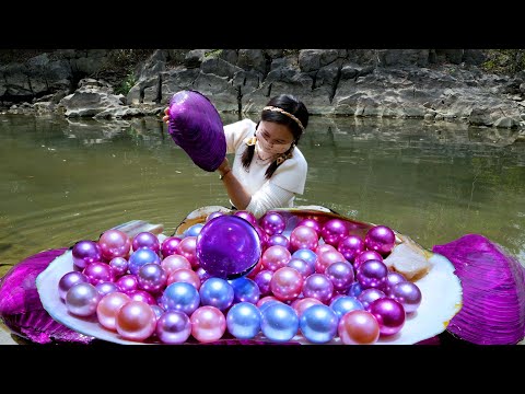 😱😱Pry open the sparkling purple clams, filled with dazzling and charming purple pearls, so beautiful