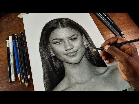 How to Draw Zendaya with Graphite and Charcoal Pencils | Full Tutorial_Time Lapse