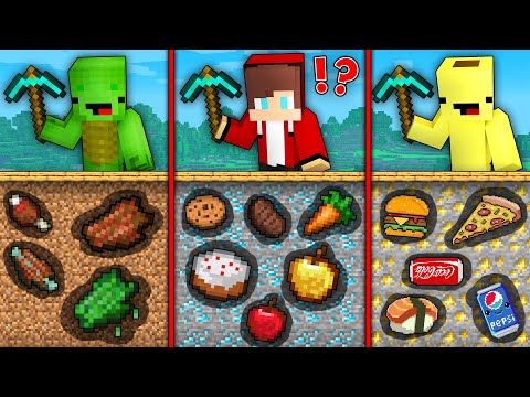 JJ, Mikey and Banana Kid MINE BATTLE : SUPER FOOD in Minecraft Maizen!
