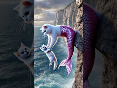 Mermaid cat saves kitten separated from its mother 😿😭 #cat #ai #cutecat #aicat #catlover #貓