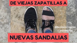 Transformación de zapatillas en sandalias. Upcycling de deportivas. Reciclaje textil