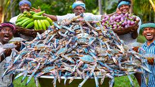 SPICY CRAB FRY & CRAB GRAVY | Brinjal & Raw Banana Mixed Village Style Seafood Recipe Cooking Eating