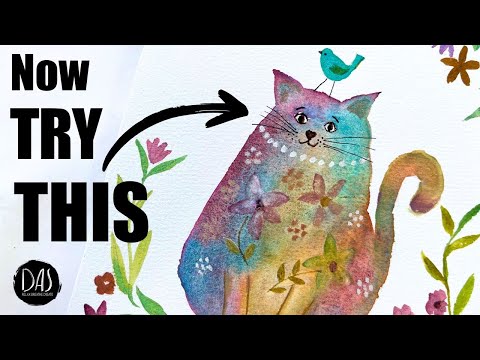 Paint a Whimsical Watercolor Cat with Sparkles - Adorable Vintage Kitty in Just Minutes