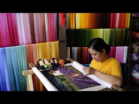 Purple lavender field hand-embroidery by mix multicolor threads - Hand embroidery art