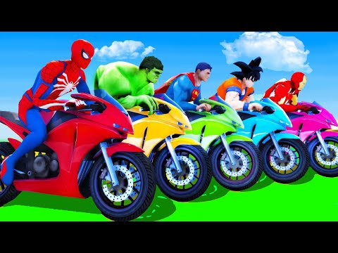 الأبطال الخارقين على القضبان دوامة قمع جسر   SPIDER MAN!on Motorcycle in Spiral🥇 Bridge Stunt Ride