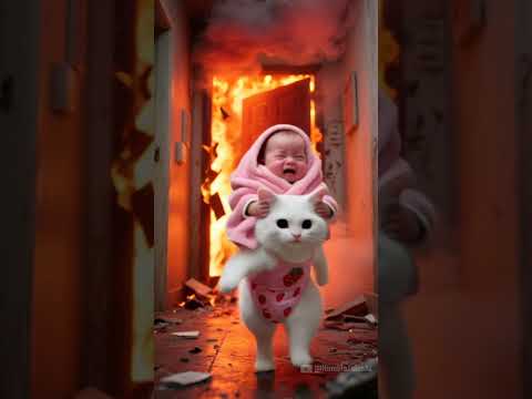How Kitten sacrificed herself to save a child trapped in a fire #shorts #rescue #animals #cat