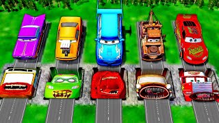 🌈 Lightning McQueen VS Amazing Bus Eater & McQueen Eater VS Big & Small Pixar Cars - BeamNG.drive
