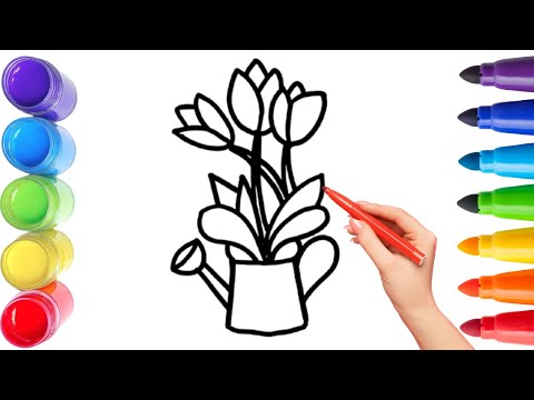 How To Draw cute  flower  Drawing, Painting & Coloring For Kids and Toddlers_ Child Art 🐋🌈🎨