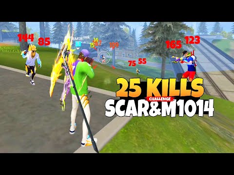 25 Kills Challenge💪 In Solo Vs Squad Gameplay🔥 SCAR with M1014🎯 Garena free fire