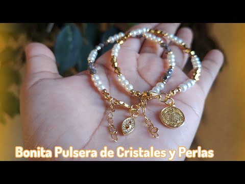 Aprende a realizar estas bonitas pulseras de perlas con cristales