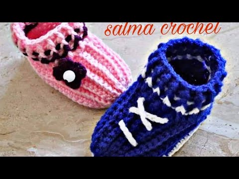 كروشيه نسج حذاء اطفال حديث الولادة  سليبر هاف بوت قطعة واحدة سهل جدا للمبتدئين crochet baby bootie