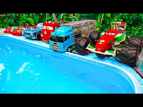 Looking for Disney Pixar Cars On the Rocky Road : Lightning McQueen, Mater, Dinoco McQueen, Mack